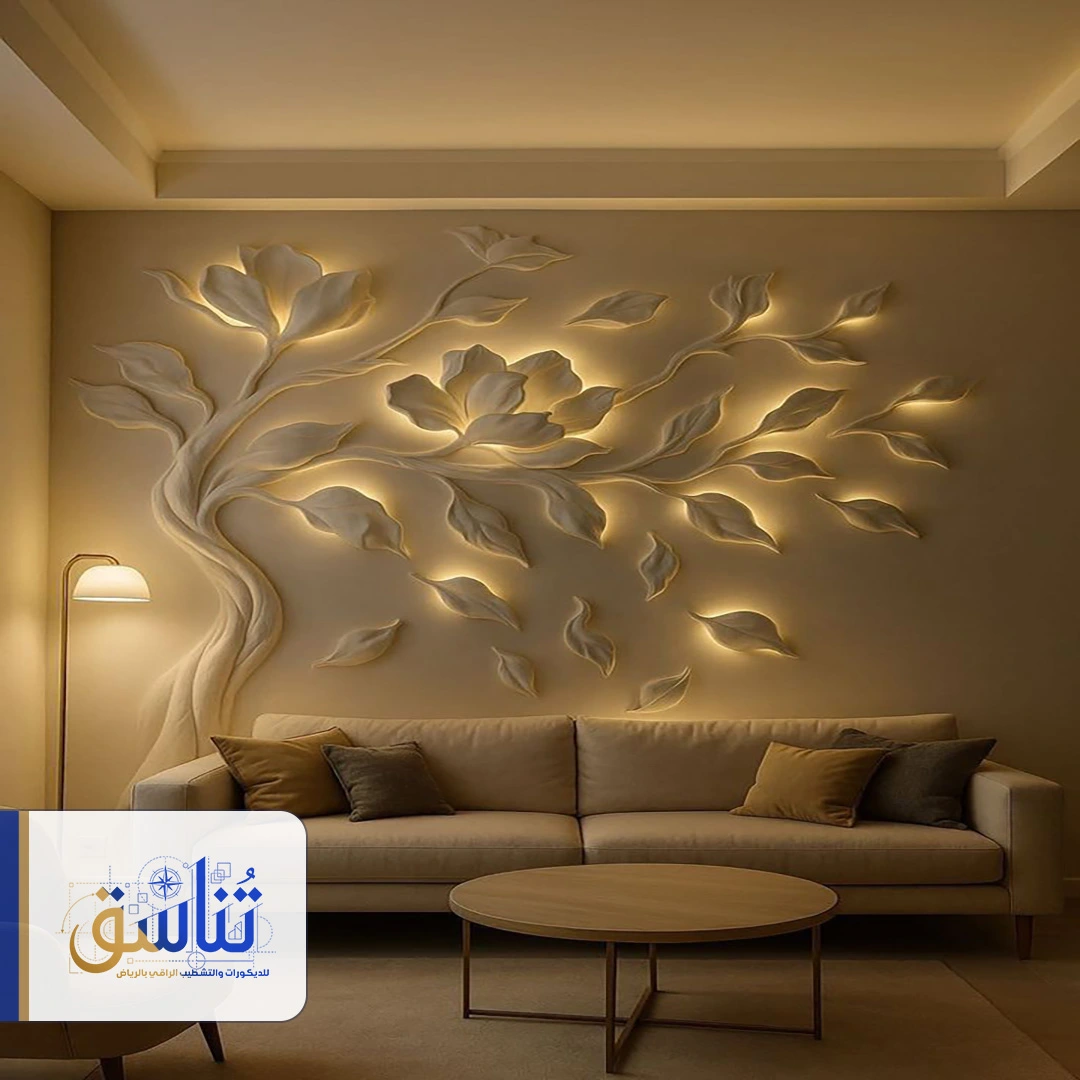 ديكور حفر خشب مع إضاءة الرياض